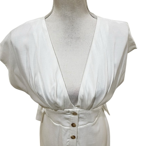 FAVLUX Fashion off white Textured linen look rayon mini dress side ties sz small - Picture 5 of 10